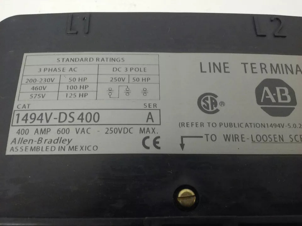 ALLEN BRADLEY 1494V-DHL644 SWITCH KIT NO FUSE BLOCK KIT