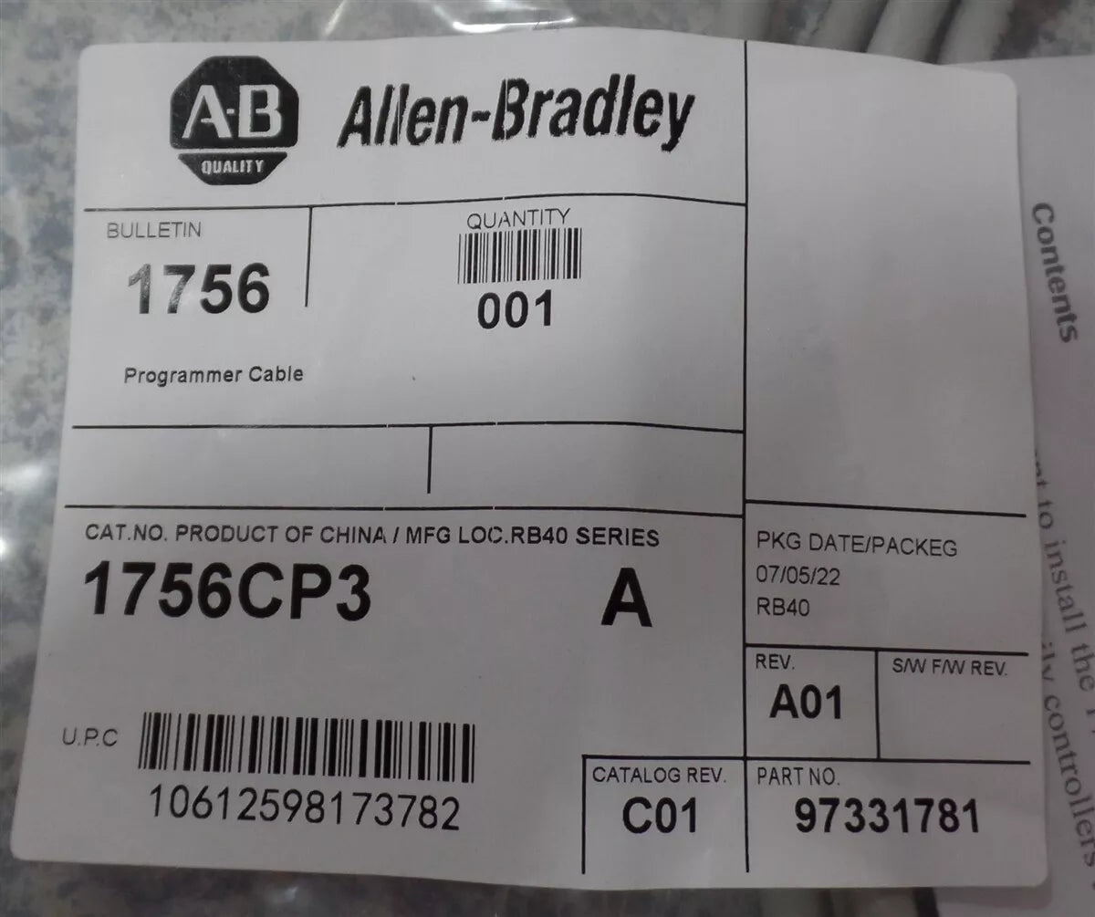 Allen Bradley 1756-CP3 ControlLogix Cable