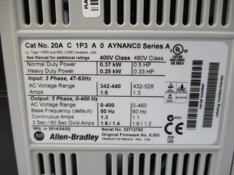 Allen Bradley 20AC1P3A0AYNANC0 PowerFlex